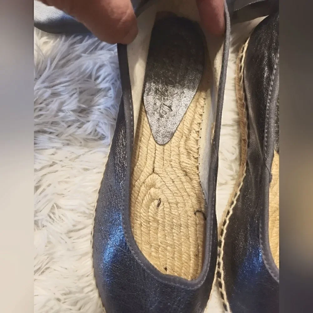 Free People Maya Wrap Espadrille Ballet Flats Metallic Gray Size 36 US 6